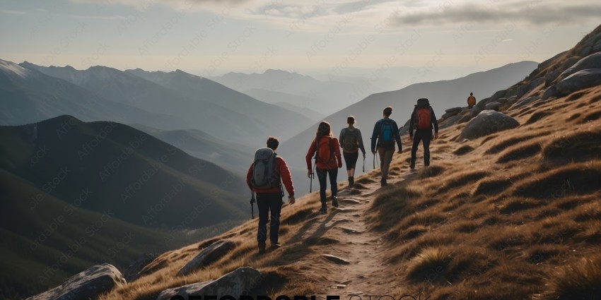 Hikers on a mountain trail with backpacks