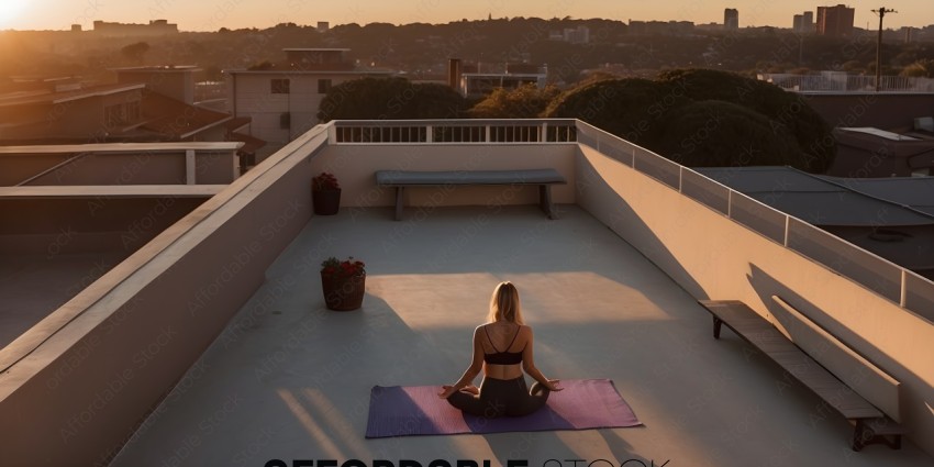 Woman in Yoga Pose on a Mat in an Apartment Balcony