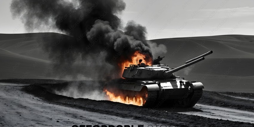 A tank is on fire and shooting smoke