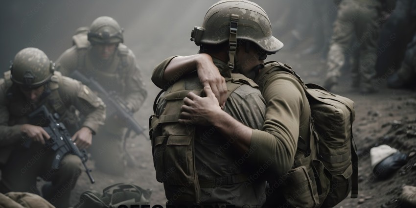 Soldiers Hugging Each Other