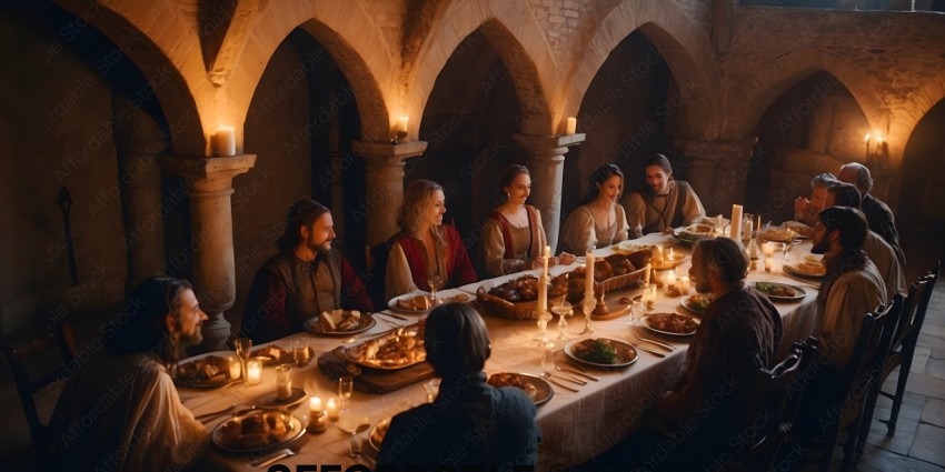 A group of people sitting at a table with food and candles