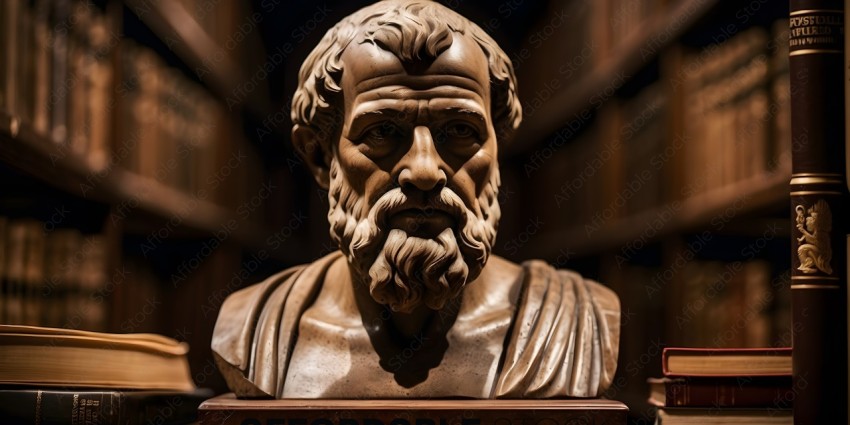 A bust of a man with a long beard