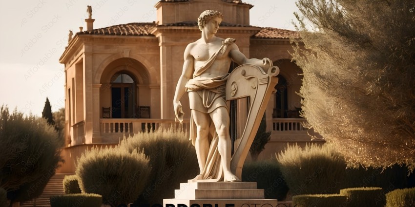 A statue of a man holding a harp