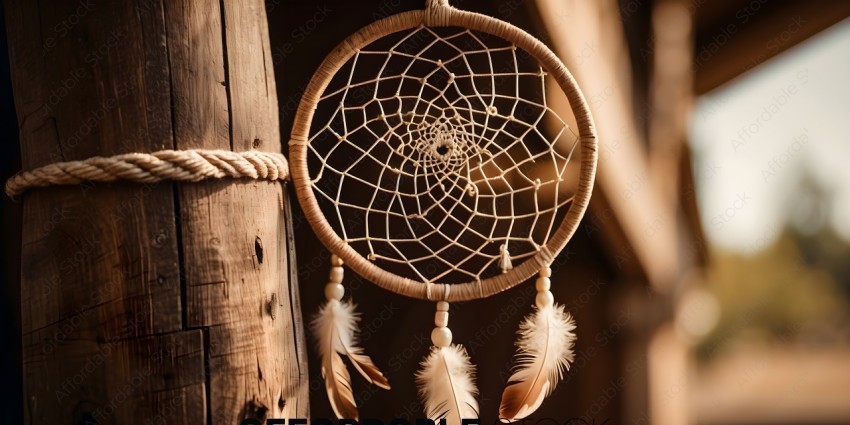 A handmade wicker dream catcher with feathers