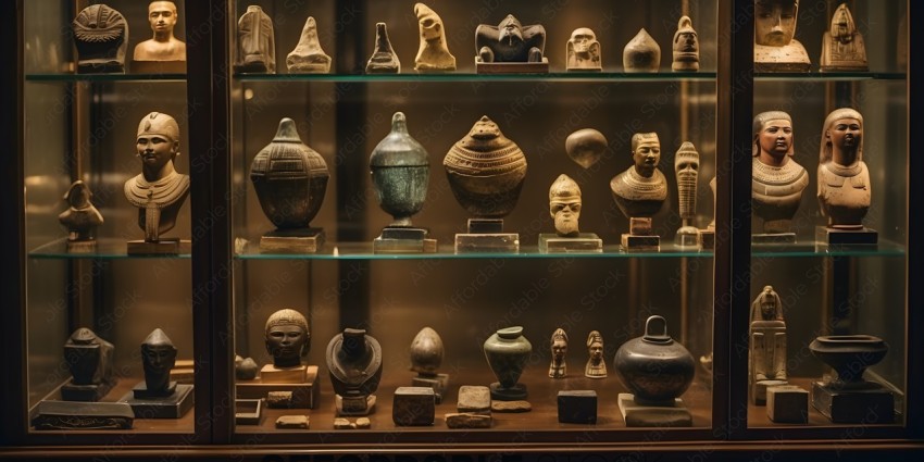 Ancient Egyptian artifacts on display in a museum