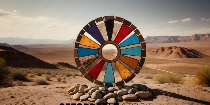 A colorful wheel with a mirror in the center