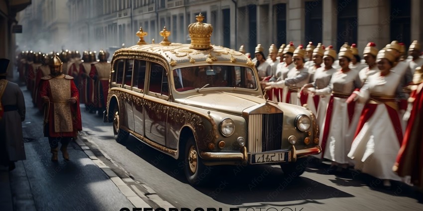 A golden carriage with a crown on top of it