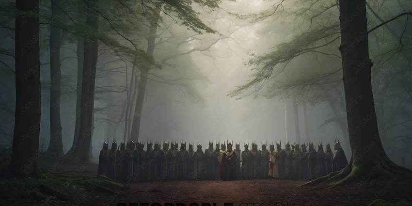 A group of people dressed in medieval clothing stand in a line