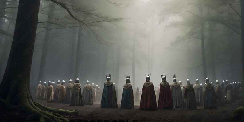 A group of people dressed in costumes with crowns on their heads