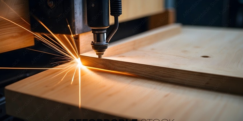 A machine is cutting a wooden board