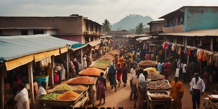 Marketplace with many people and goods