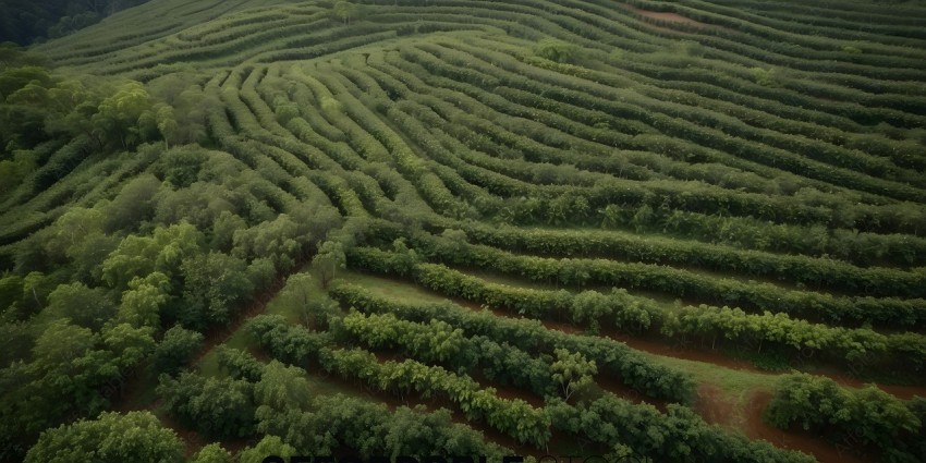 A large field of trees with a pattern