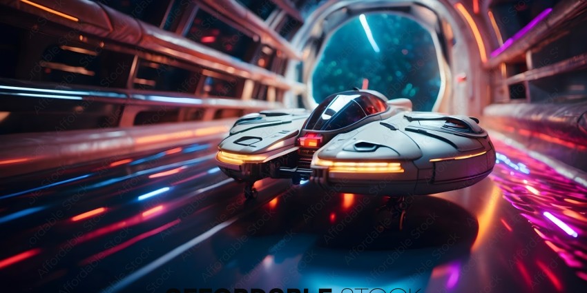 Futuristic Space Ship in a Glowing Tube