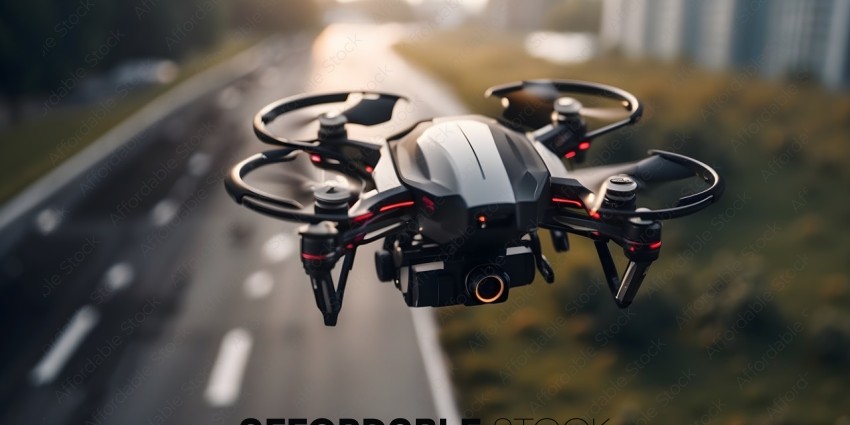 A drone flying over a road