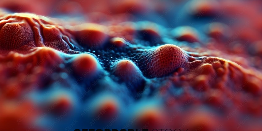 A close up of a blue and red patterned surface