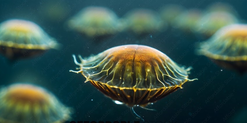 A jellyfish with a yellow center