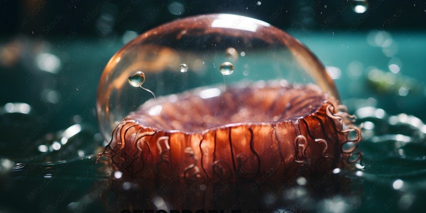 A jellyfish with a transparent bell and a brown body