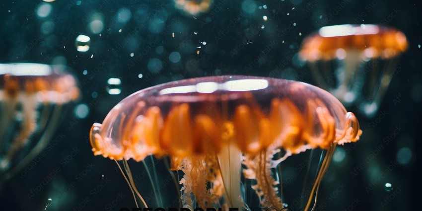 A close up of a jellyfish with a red and yellow body