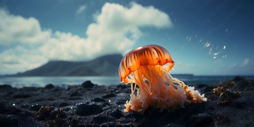 A close up of a jellyfish on the beach
