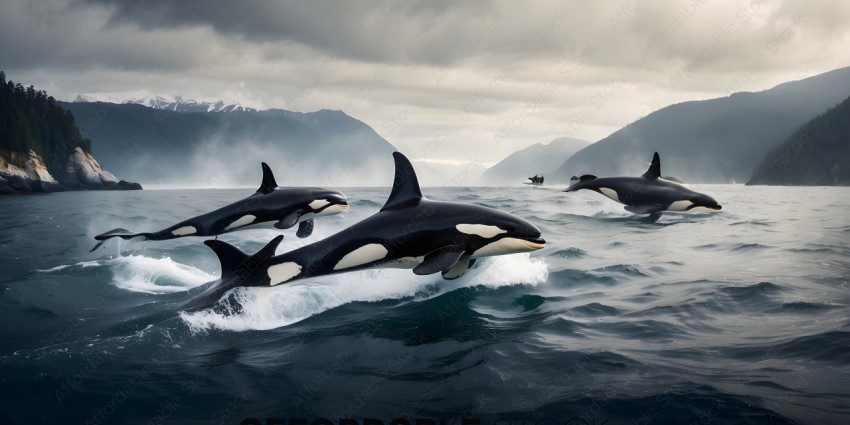 Three Killer Whales in the Ocean