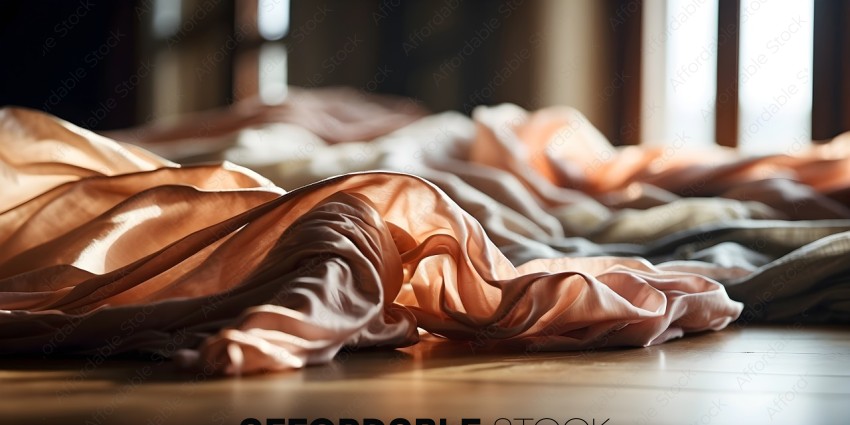 A pile of orange fabric on a wooden floor