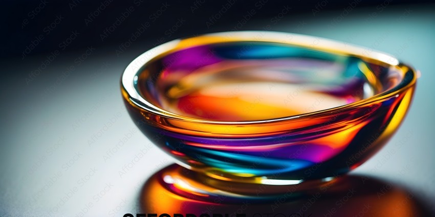 A colorful glass bowl reflects light