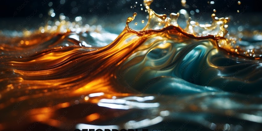 A splash of liquid with a blue and orange hue