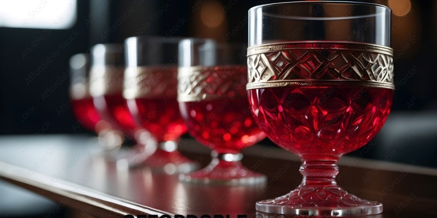 Red Wine Glasses with Gold Decoration