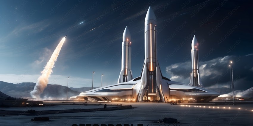 Futuristic Space Ship with Two Tall Towers