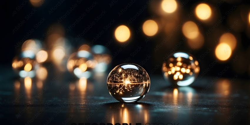 Glowing glass ball on a dark surface