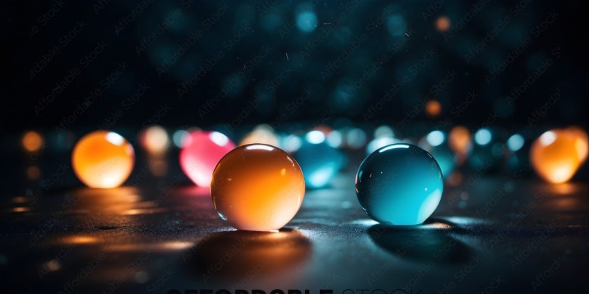 Three colored balls on a table
