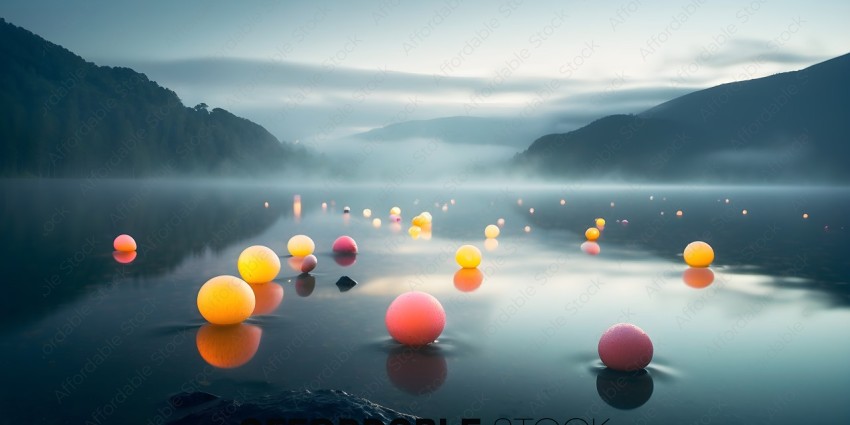 A group of balls are floating in a body of water