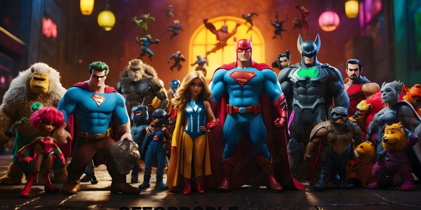 Superheroes and supervillains pose for a picture