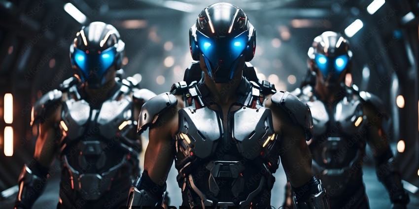 A Cyborg with Blue Eyes and Silver Armor