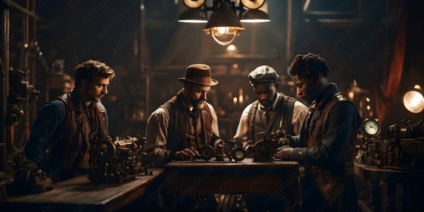 Four men working together in a workshop