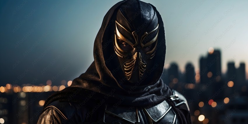 Man in a black mask with gold accents