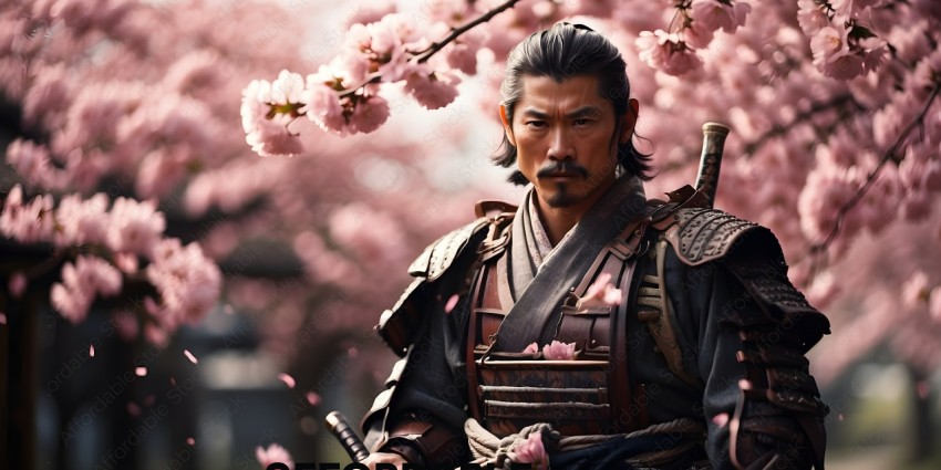 Asian Warrior with Pink Flowers