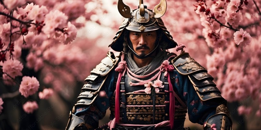 A man dressed in a traditional Japanese warrior's outfit