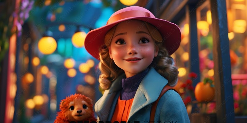 A young girl wearing a hat and holding a teddy bear