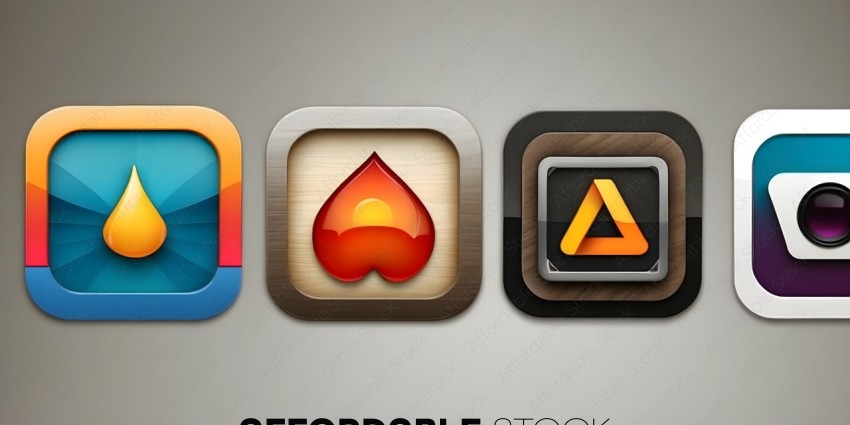 Icons of a fire, a heart, and a triangle