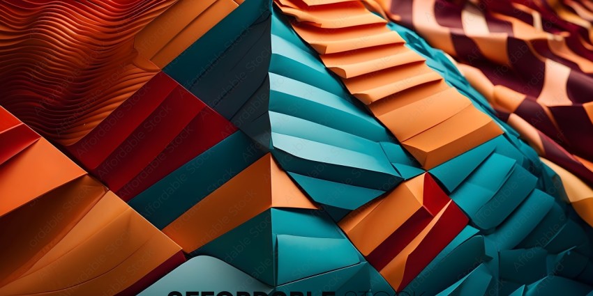 A colorful paper sculpture with a blue and orange background