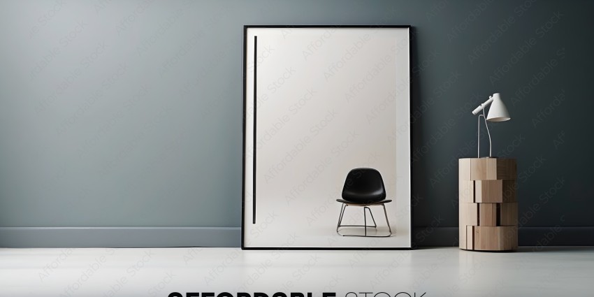 A black chair in front of a mirror