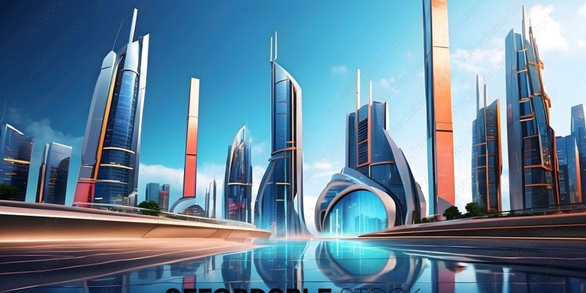 Futuristic Cityscape with Reflection of Skyscrapers