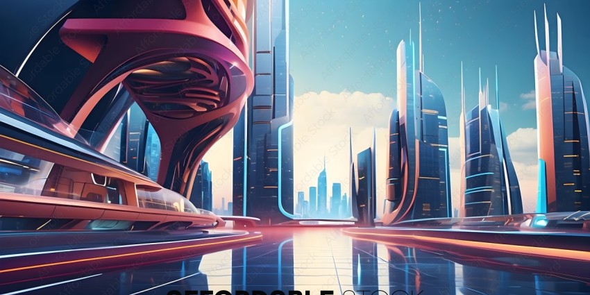 Futuristic Cityscape with Skyline and Vehicles