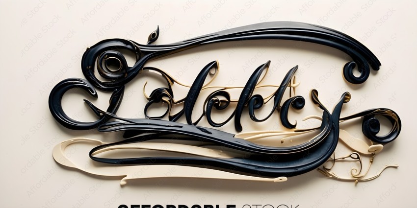 A black and gold decorative piece with the word "Lekel" on it