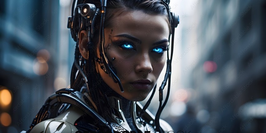 A Cyborg Woman with Blue Eyes