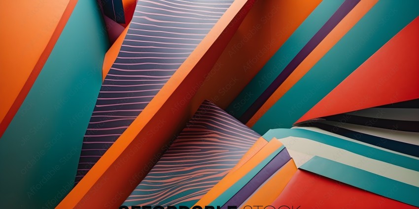 Colorful Paper Artwork with Stripes and Curves