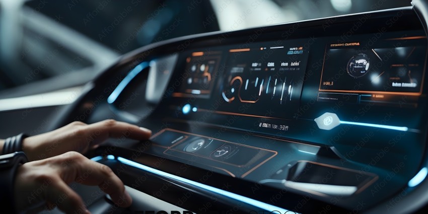 A person's hand is touching a car's control panel
