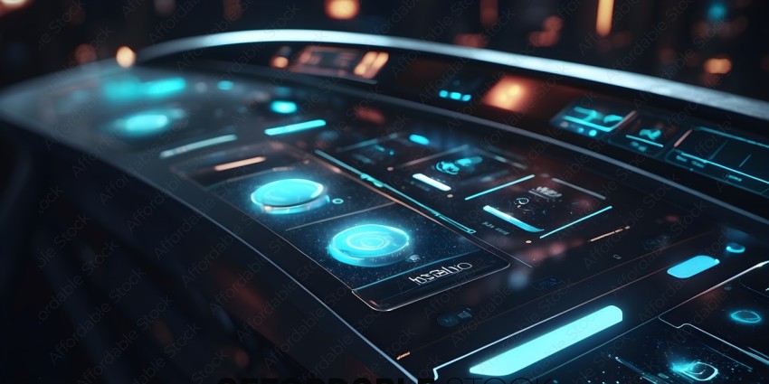 A futuristic control panel with a blue glow