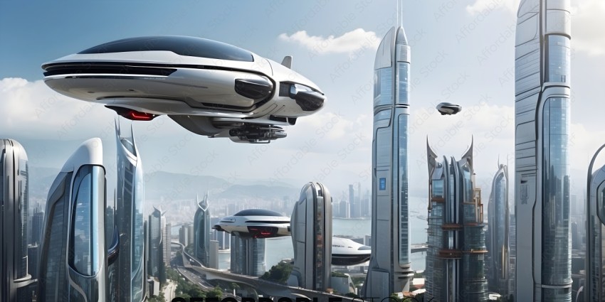 Futuristic Cityscape with Giant Airships